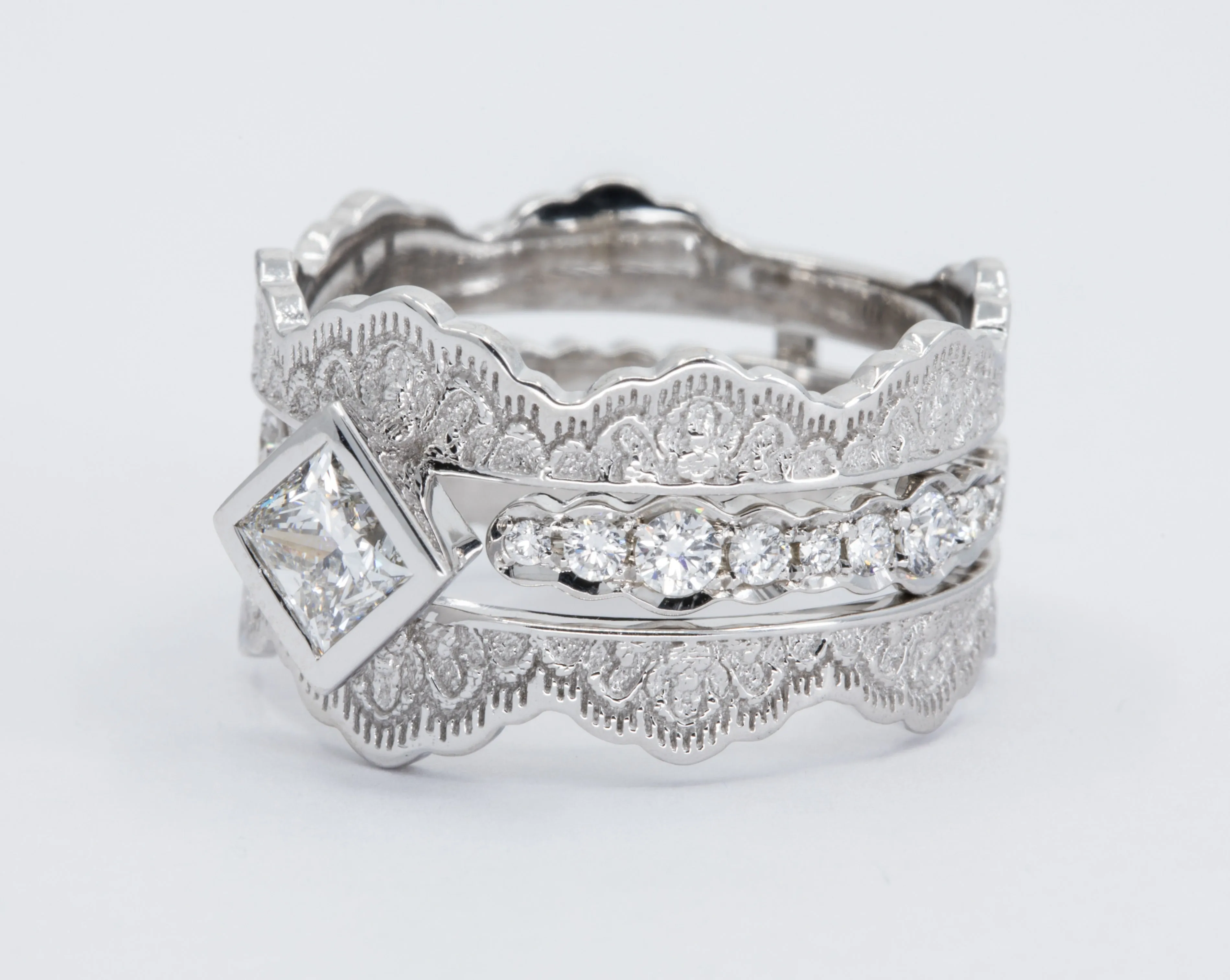 0.50ct Princess Diamond Lace Engagement Ring Set