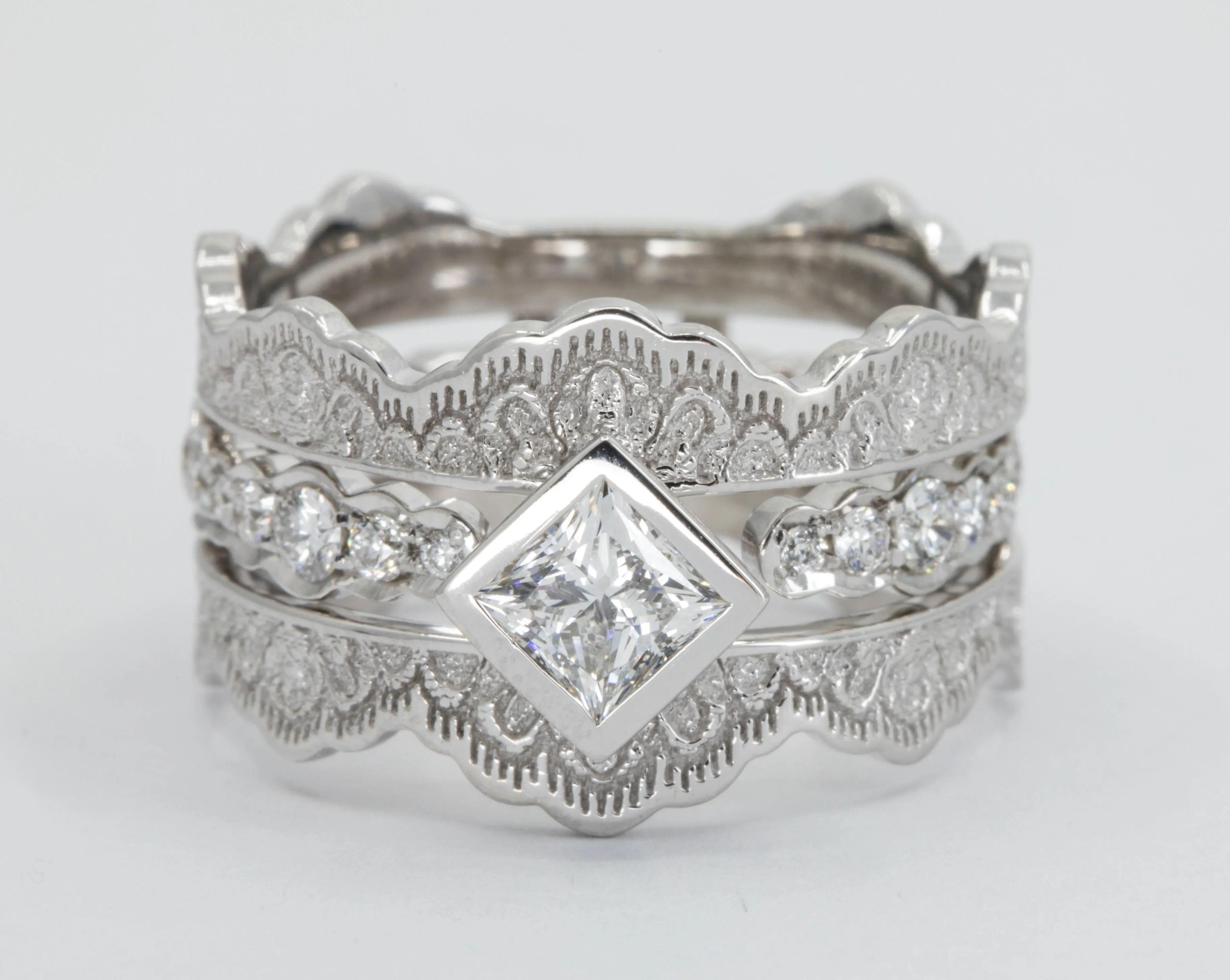 0.50ct Princess Diamond Lace Engagement Ring Set