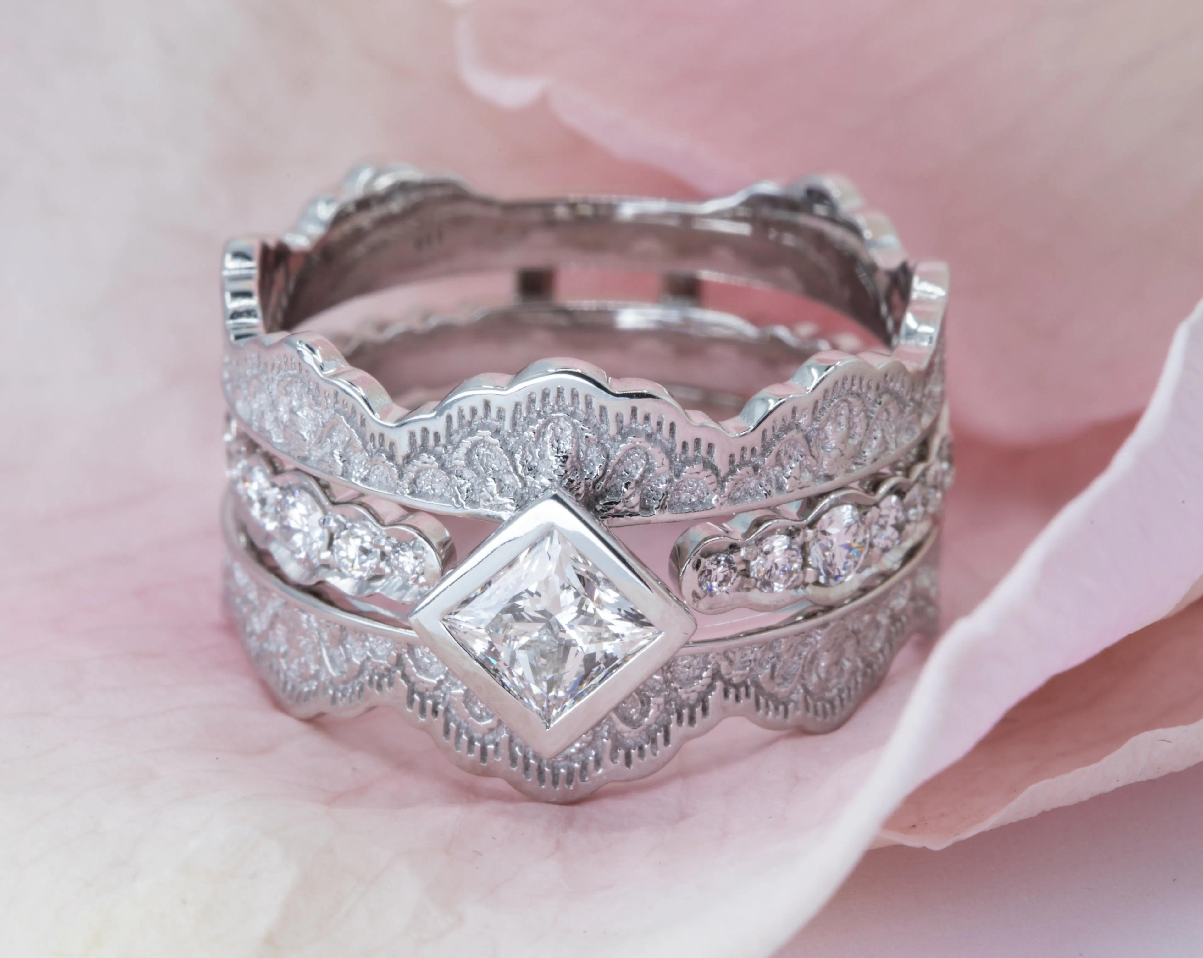 0.50ct Princess Diamond Lace Engagement Ring Set