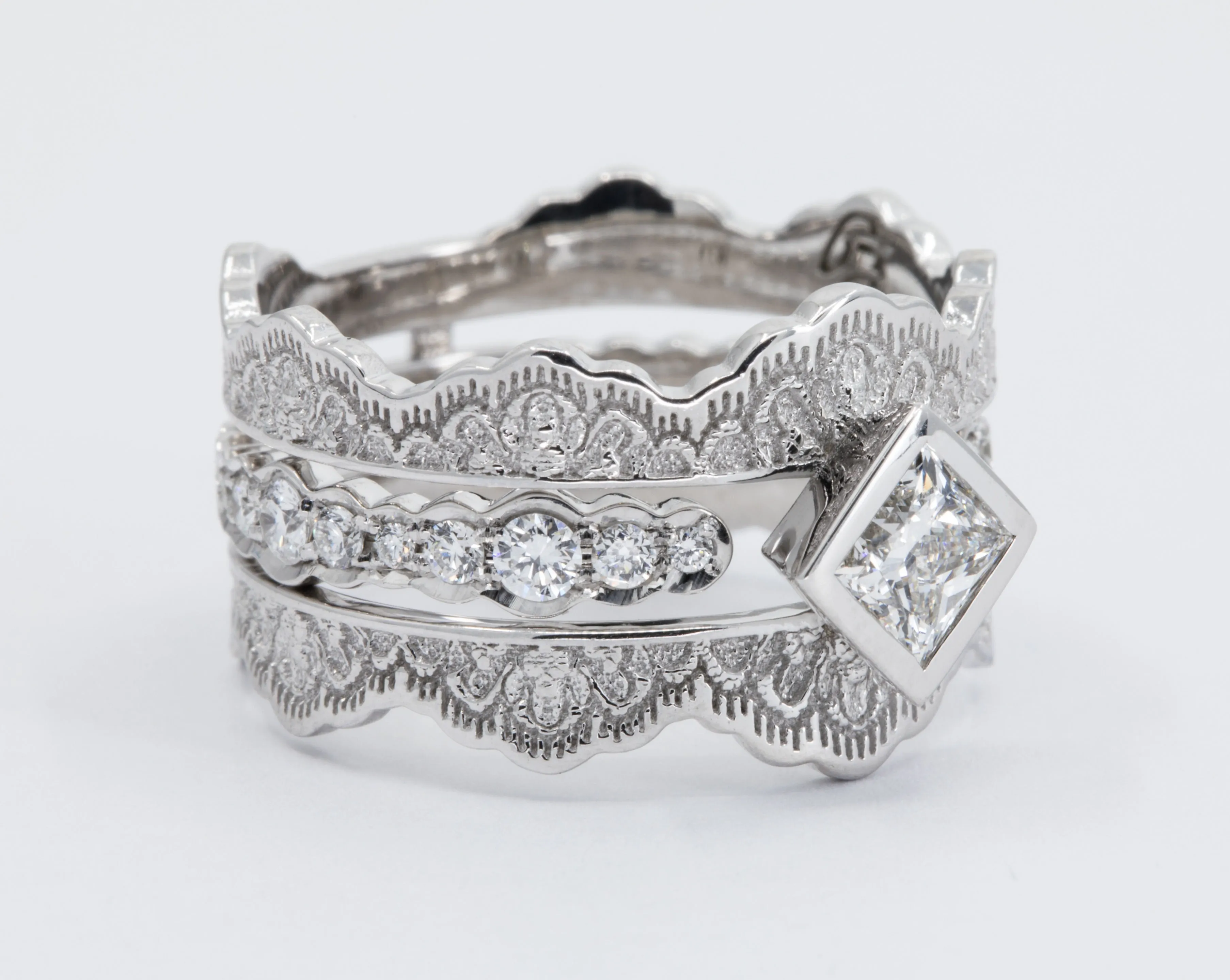 0.50ct Princess Diamond Lace Engagement Ring Set