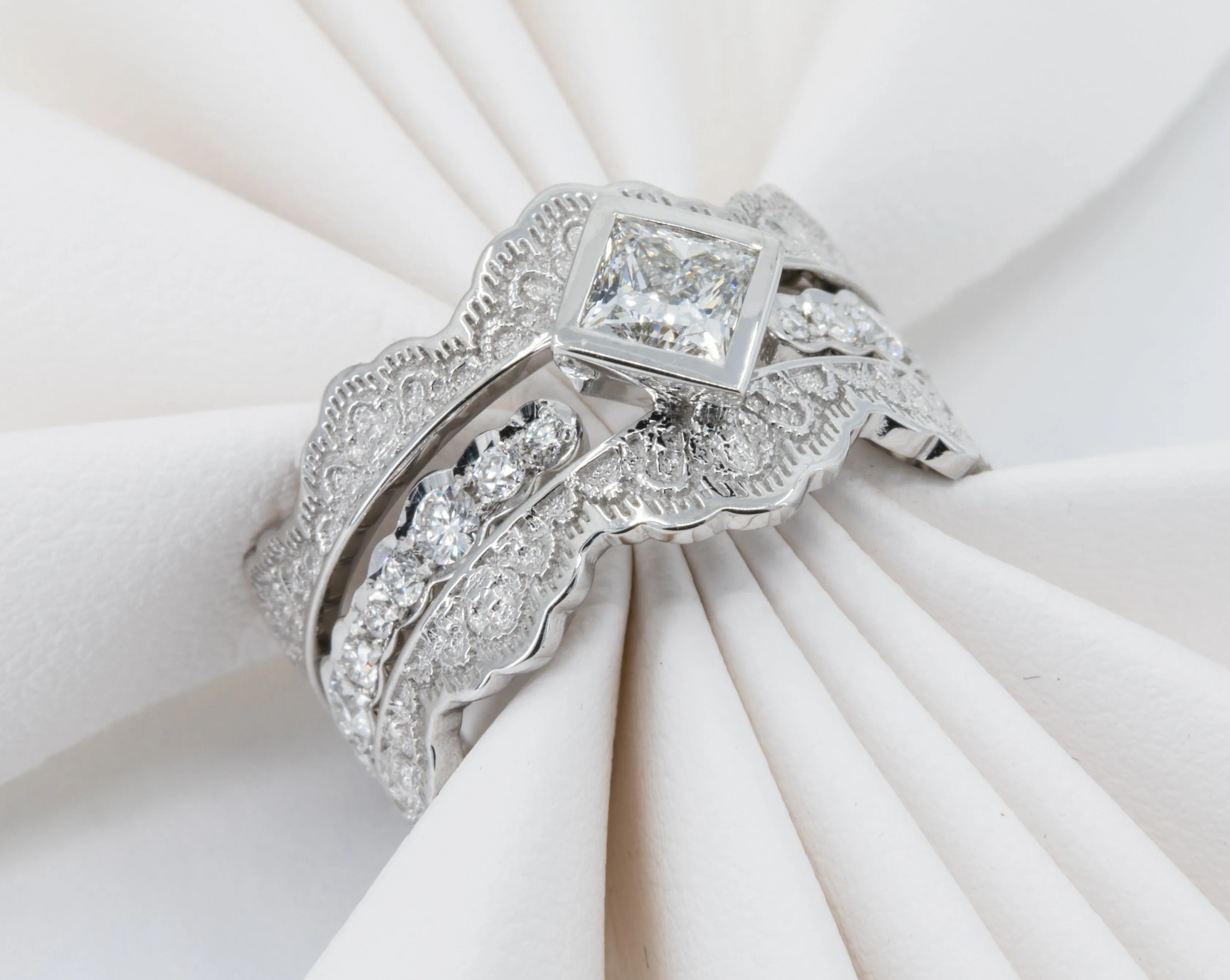 0.50ct Princess Diamond Lace Engagement Ring Set