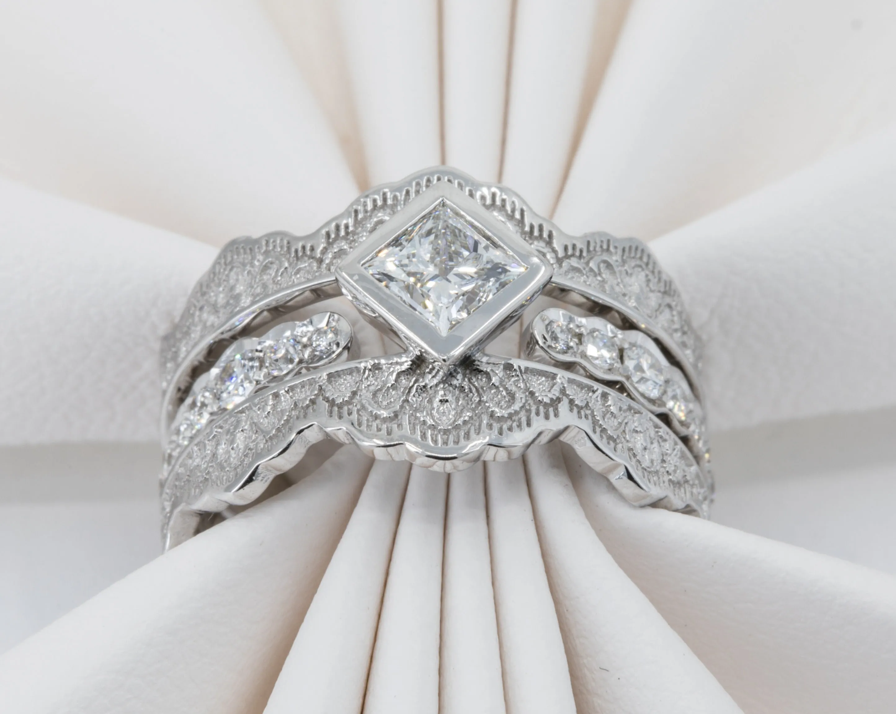 0.50ct Princess Diamond Lace Engagement Ring Set