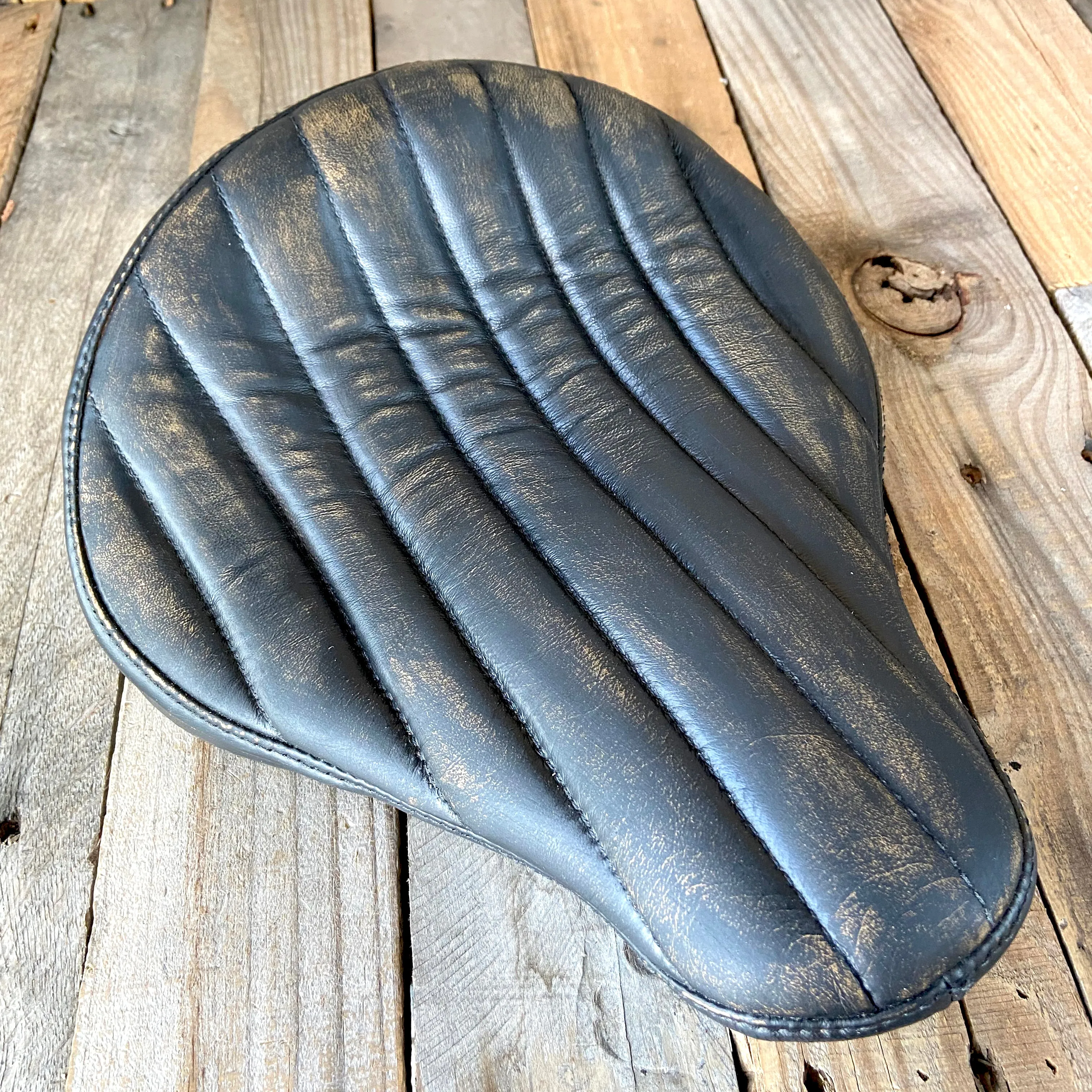 12x13" Black Distressed Tuck Roll Seat Chopper Harley Sportster Indian Bobber Bates Style