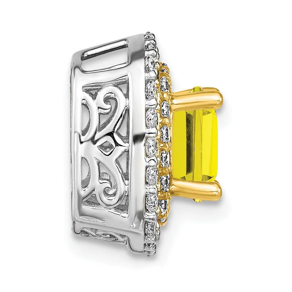 14k Two-Tone Lab Grown Diamond & Created Yellow Sapphire Pendant