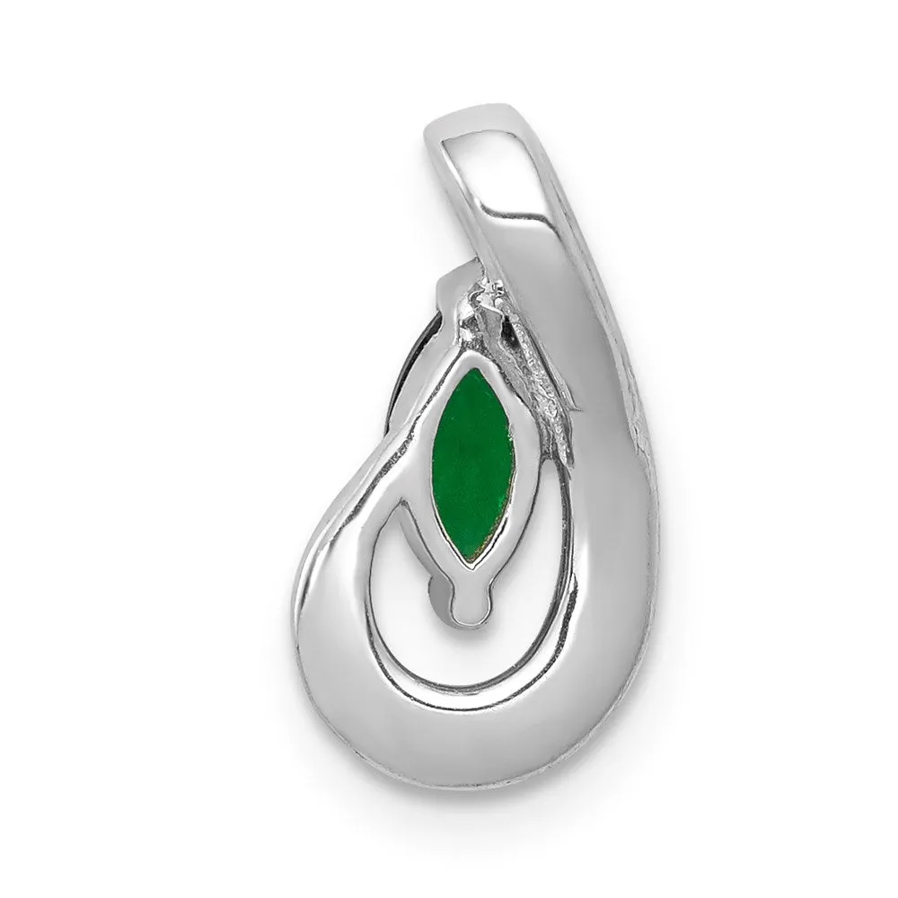 14k White Gold Teardrop Diamond and Emerald Pendant