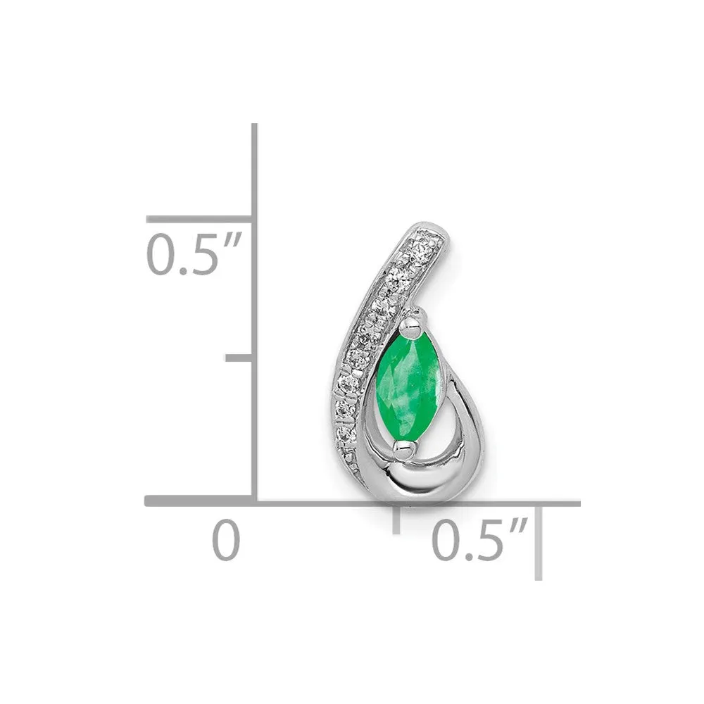 14k White Gold Teardrop Diamond and Emerald Pendant
