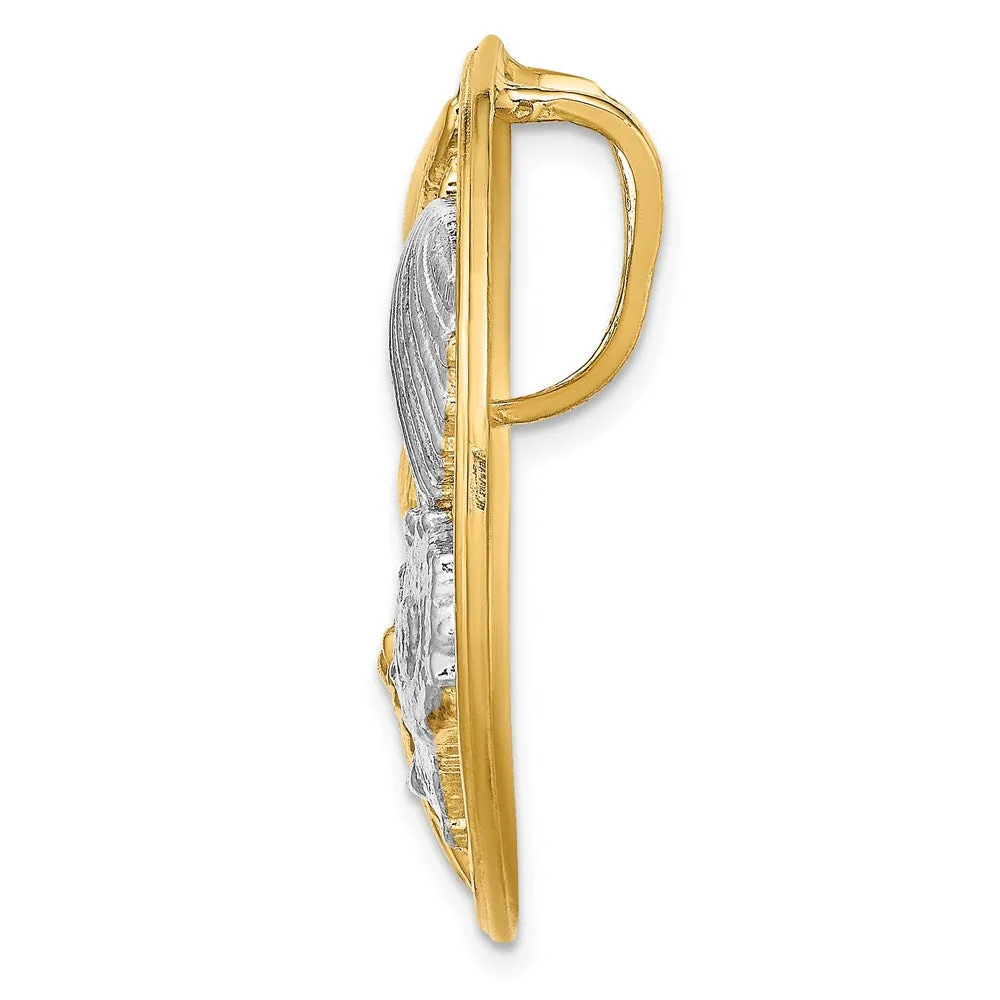 14K with White Gold Rhodium Shell Cluster in Circle Slide
