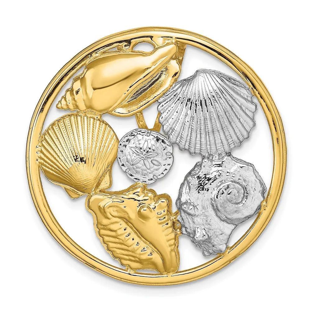 14K with White Gold Rhodium Shell Cluster in Circle Slide
