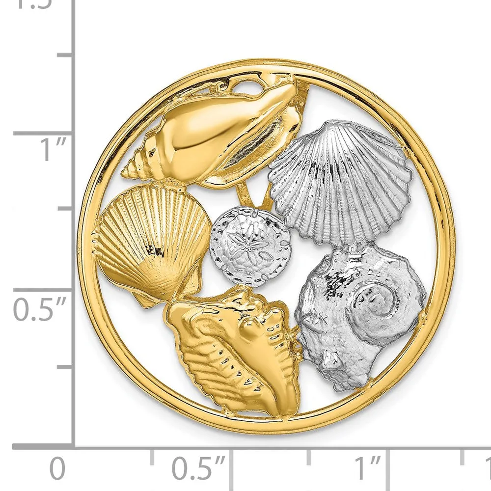 14K with White Gold Rhodium Shell Cluster in Circle Slide