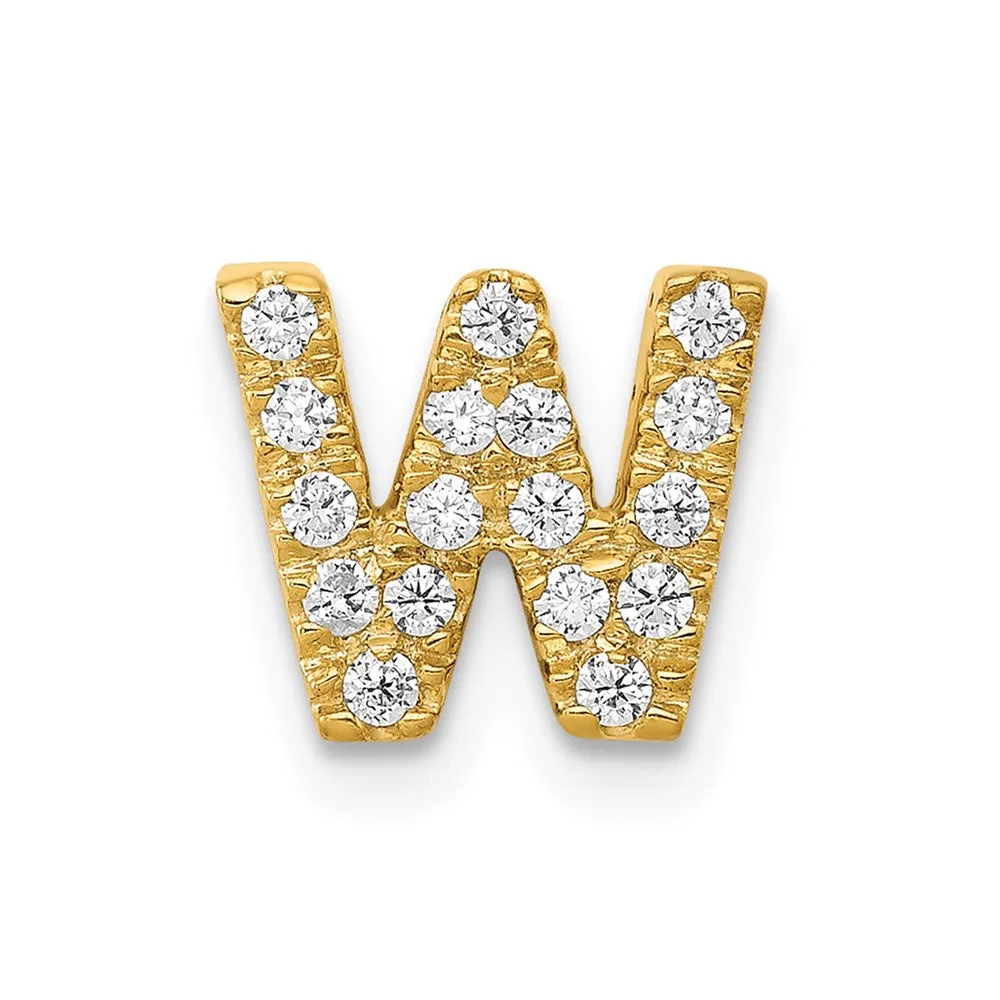 14k Yellow Gold Diamond Letter W Initial Charm