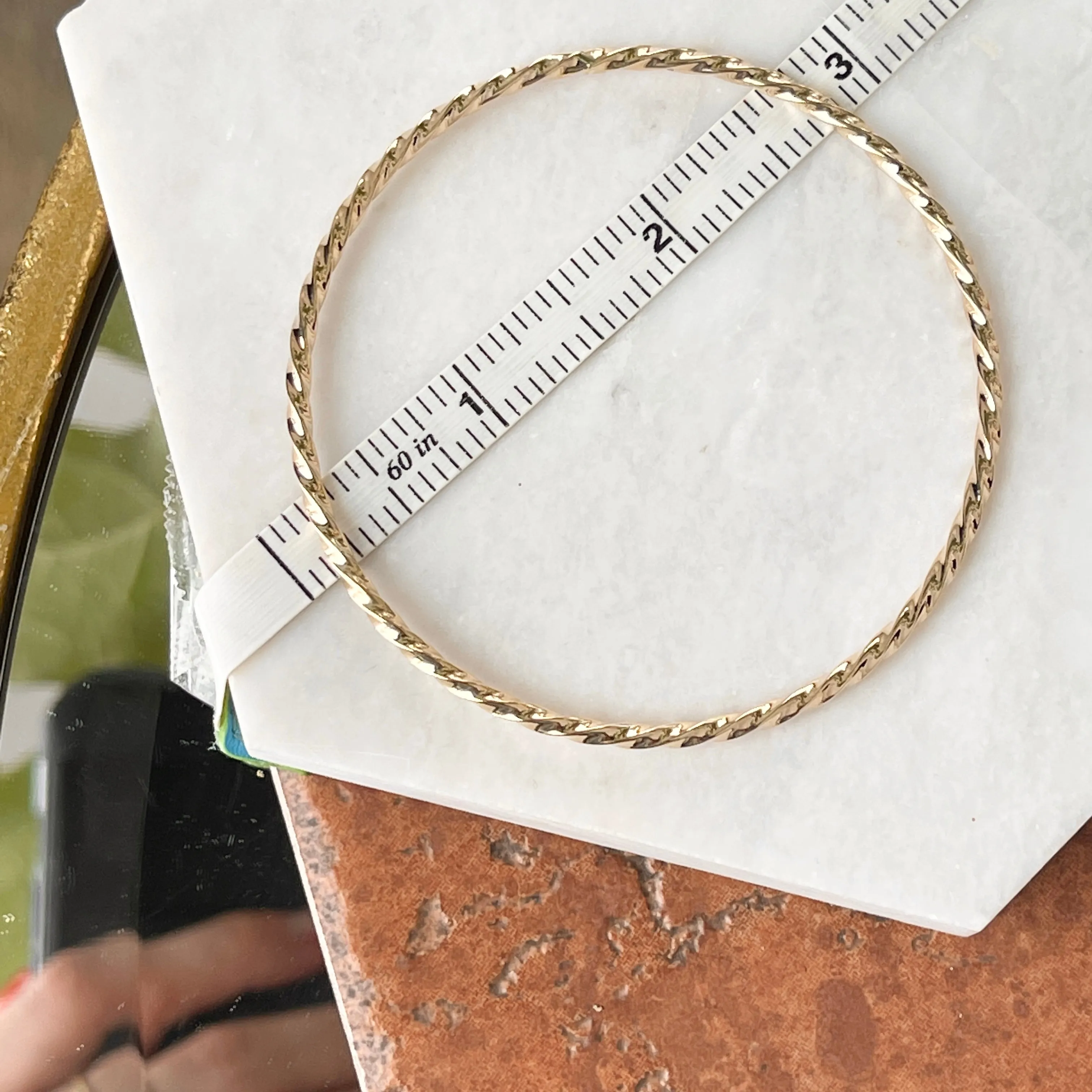 14KT Yellow Gold Twisted 2.5mm Slip On Bangle Bracelet