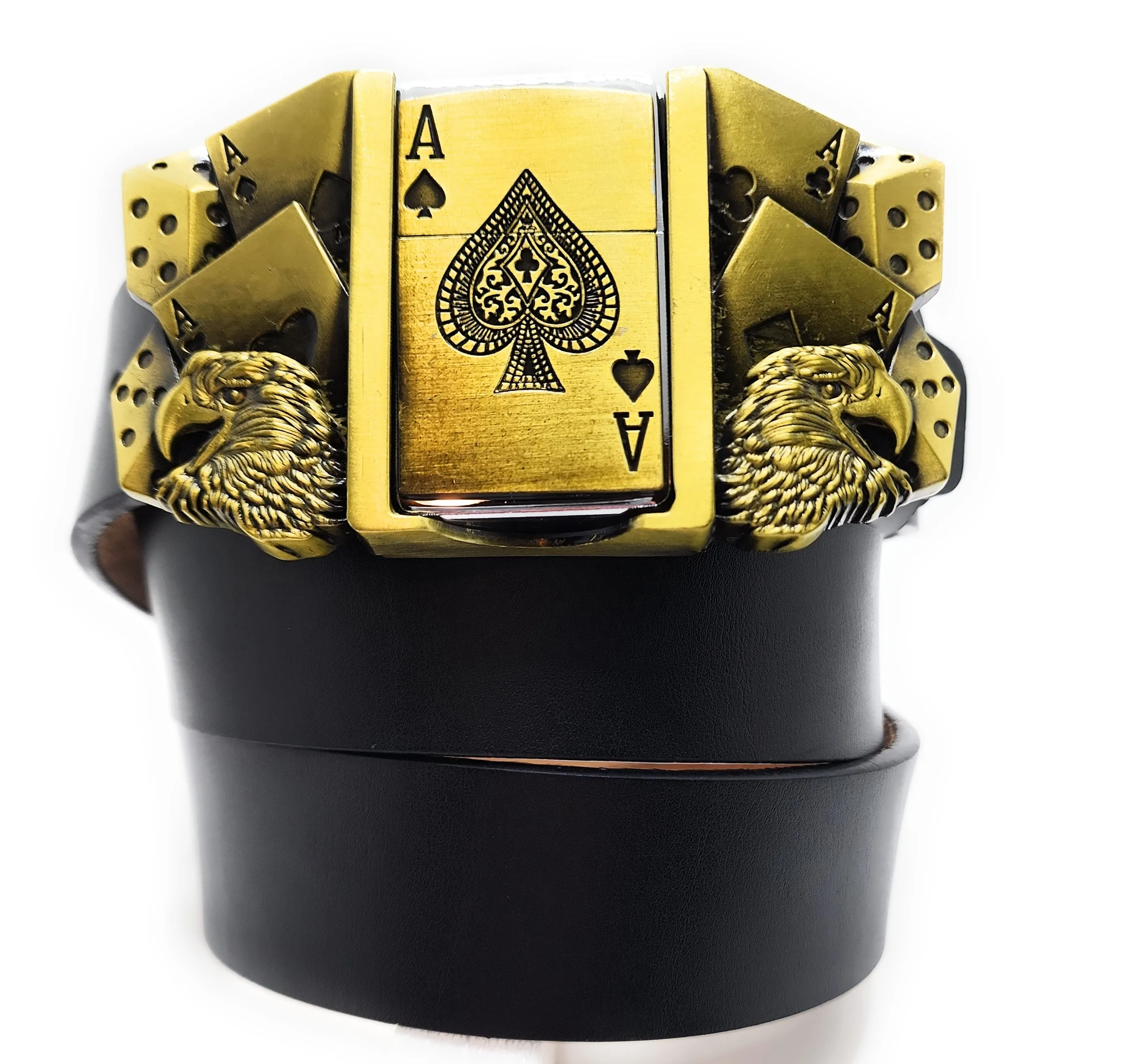 Aces Dice Eagles Lighter Belt (Leather) WITH Ace of Spades LIGHTER