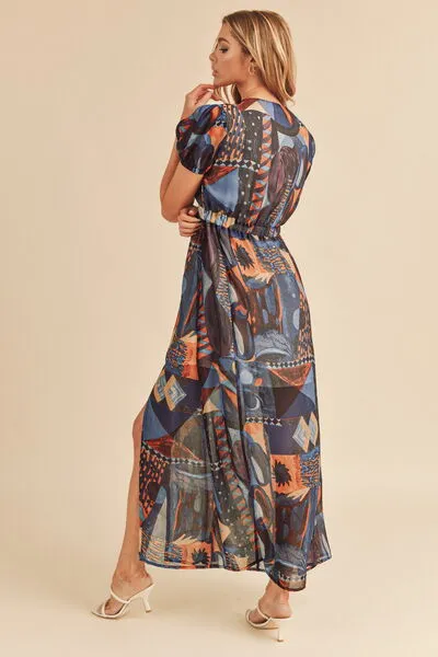 Aemi   Co Lace Detail Slit Geometric Print Short Sleeve Maxi Dress