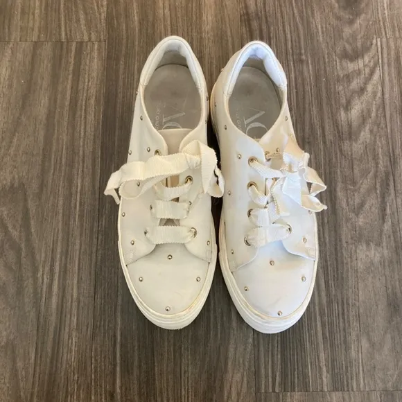 AGL White and Gold Studded Lace-Up Leather Sneaker Size 36.5