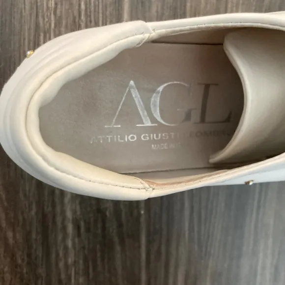 AGL White and Gold Studded Lace-Up Leather Sneaker Size 36.5