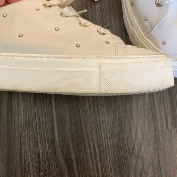 AGL White and Gold Studded Lace-Up Leather Sneaker Size 36.5