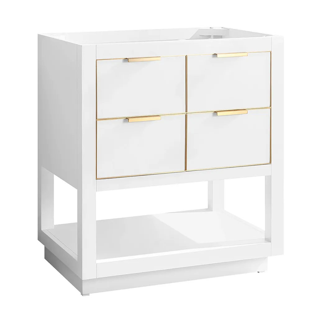 Allie 4 Drawers Bathroom Vanity with Carrara Sink - Floor Mount - 30" Wood/White/Matte Gold