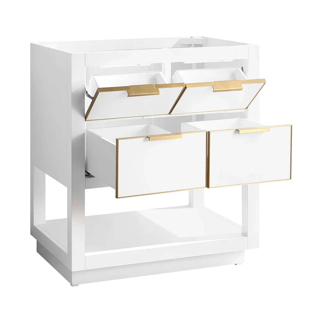 Allie 4 Drawers Bathroom Vanity with Carrara Sink - Floor Mount - 30" Wood/White/Matte Gold