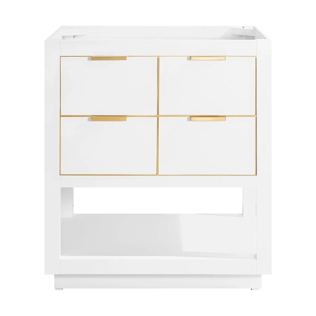 Allie 4 Drawers Bathroom Vanity with Carrara Sink - Floor Mount - 30" Wood/White/Matte Gold