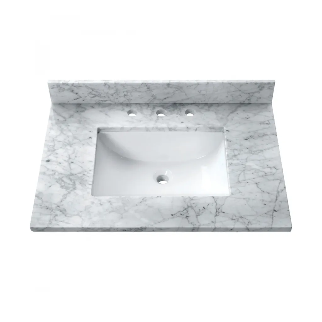 Allie 4 Drawers Bathroom Vanity with Carrara Sink - Floor Mount - 30" Wood/White/Matte Gold
