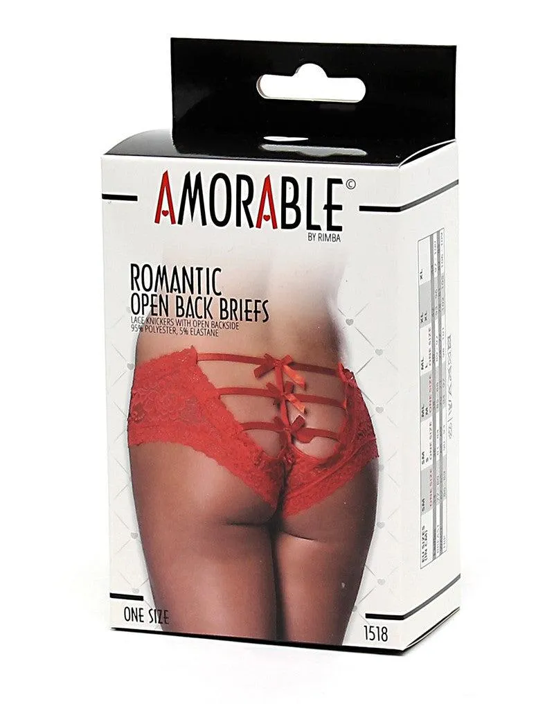 Amorable - Kanten Slip Met Open Achterkant En Strikjes - Rood
