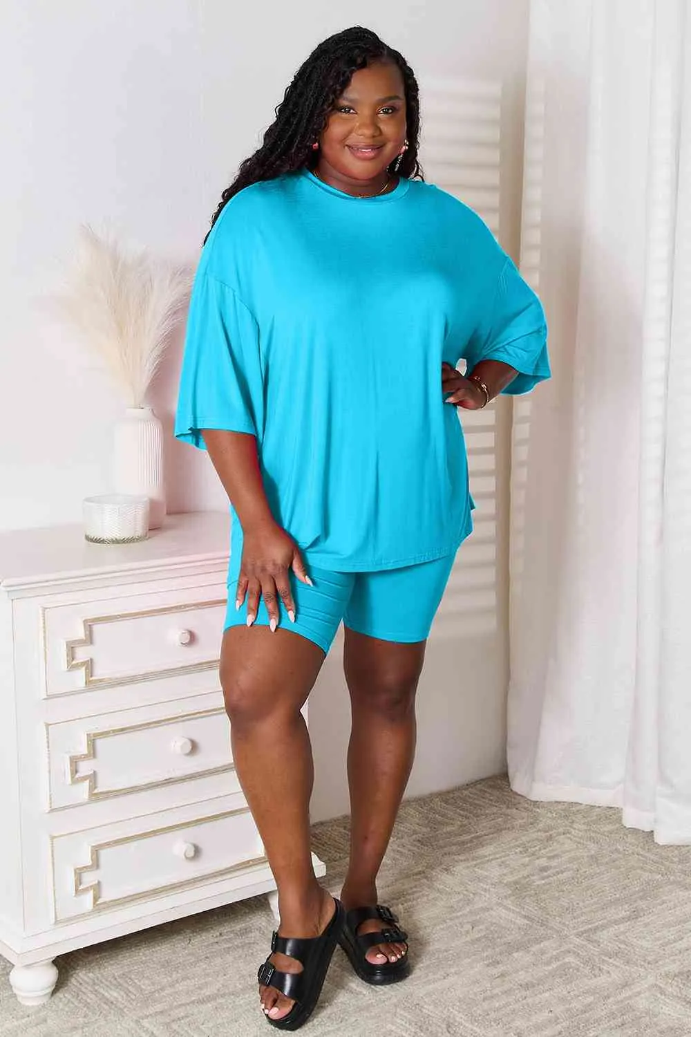 Andrea Basic Bae Full Size Soft Rayon Three-Quarter Sleeve Top and Shorts Set