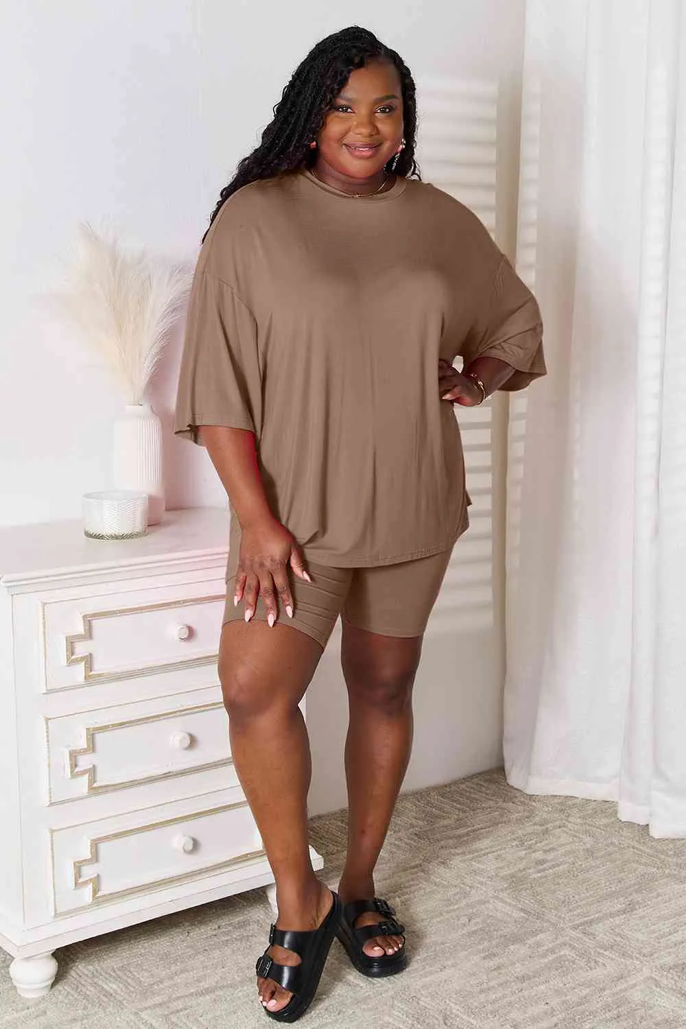 Andrea Basic Bae Full Size Soft Rayon Three-Quarter Sleeve Top and Shorts Set