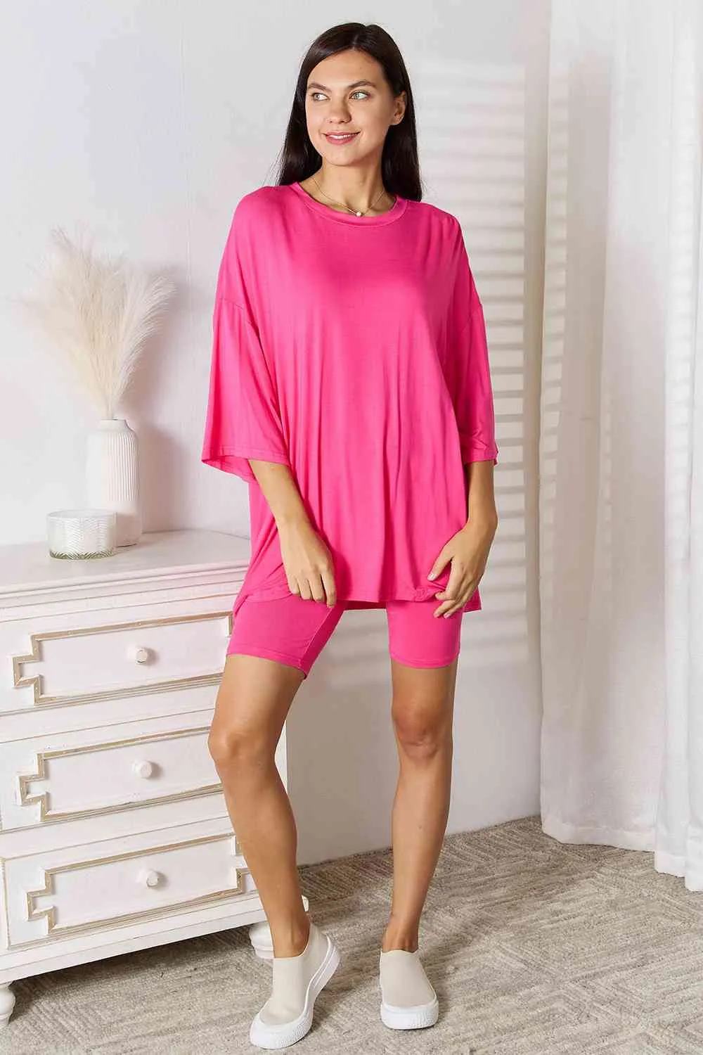 Andrea Basic Bae Full Size Soft Rayon Three-Quarter Sleeve Top and Shorts Set