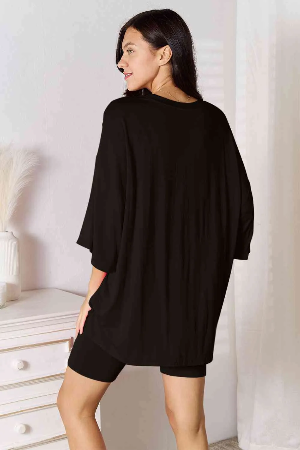 Andrea Basic Bae Full Size Soft Rayon Three-Quarter Sleeve Top and Shorts Set
