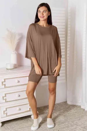 Andrea Basic Bae Full Size Soft Rayon Three-Quarter Sleeve Top and Shorts Set