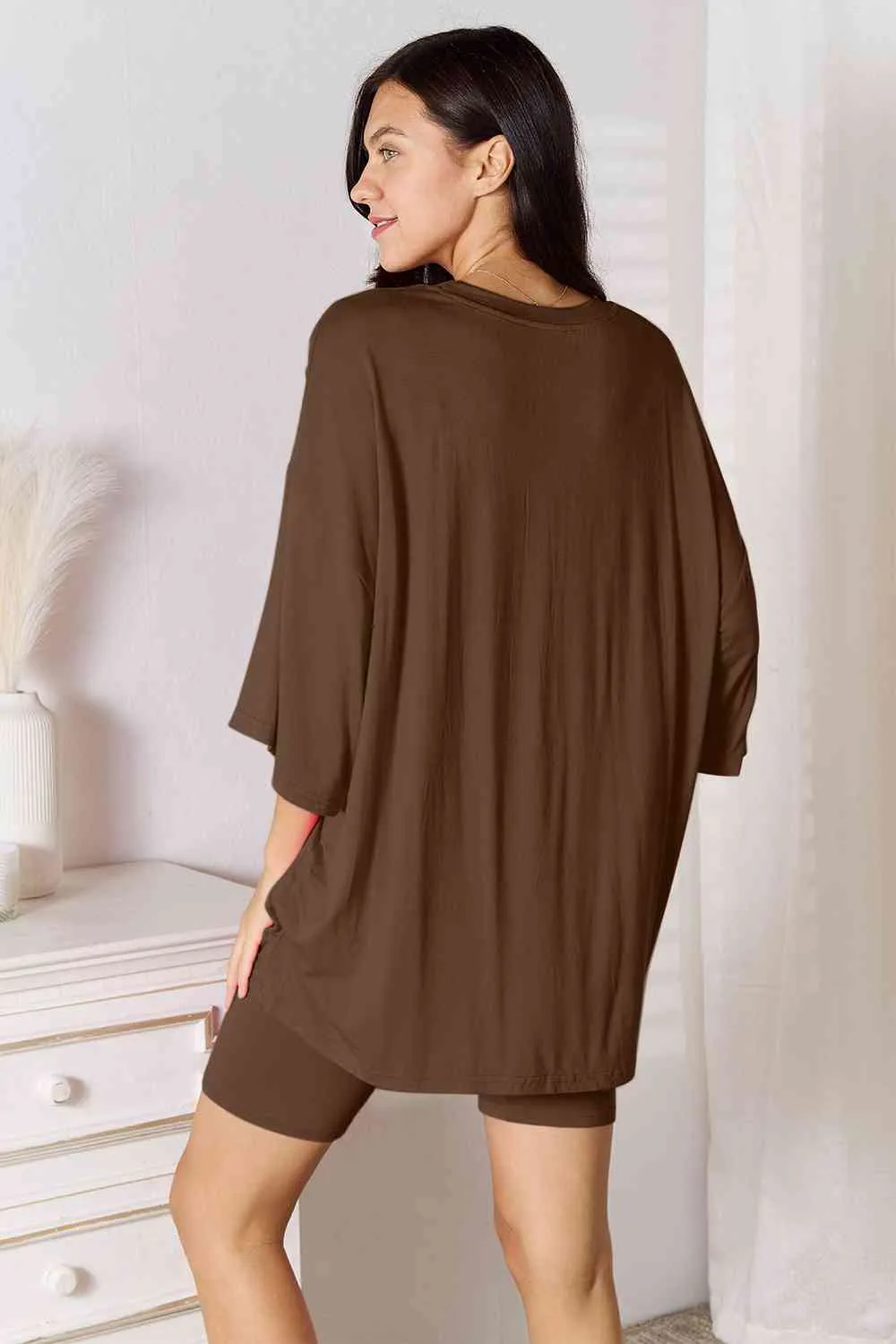Andrea Basic Bae Full Size Soft Rayon Three-Quarter Sleeve Top and Shorts Set