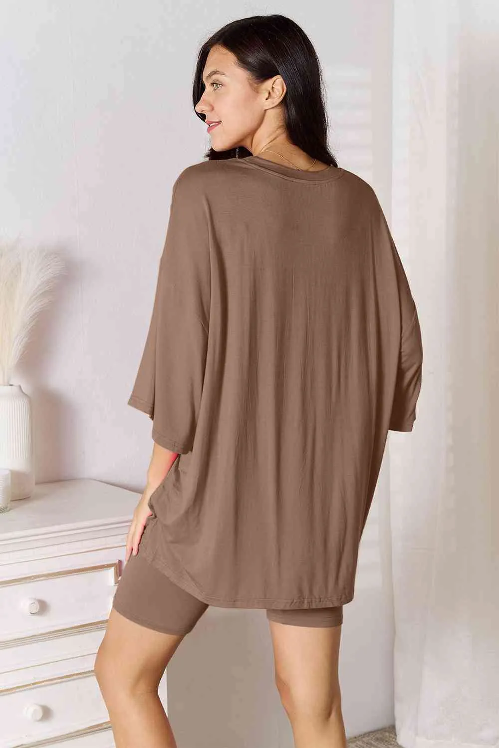 Andrea Basic Bae Full Size Soft Rayon Three-Quarter Sleeve Top and Shorts Set