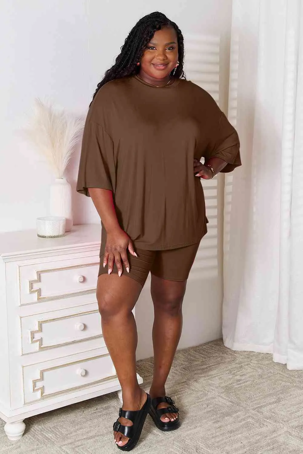 Andrea Basic Bae Full Size Soft Rayon Three-Quarter Sleeve Top and Shorts Set