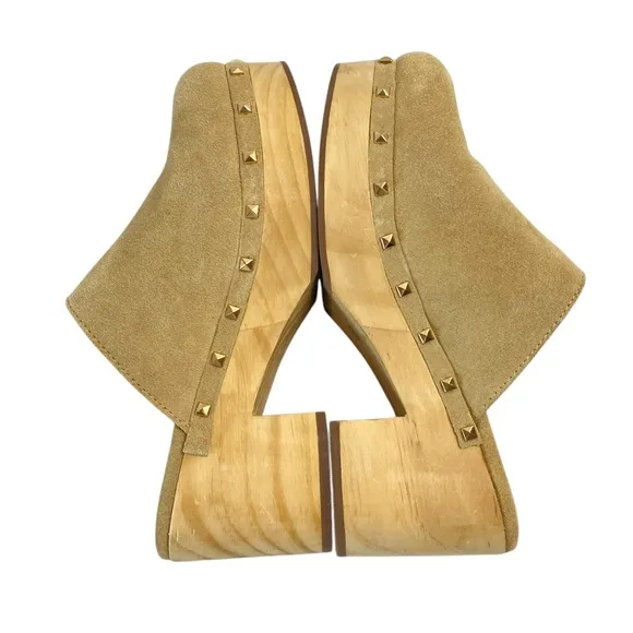 ANTHROPOLOGIE X STEVE MADDEN Brooklyn Clog Taupe Suede Leather Size 7.5