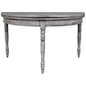 Antique French Oak Folding Demi-lune Console and Round Table in Greige Finish