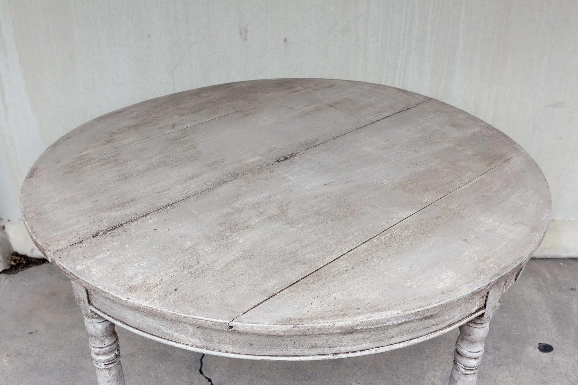 Antique French Oak Folding Demi-lune Console and Round Table in Greige Finish