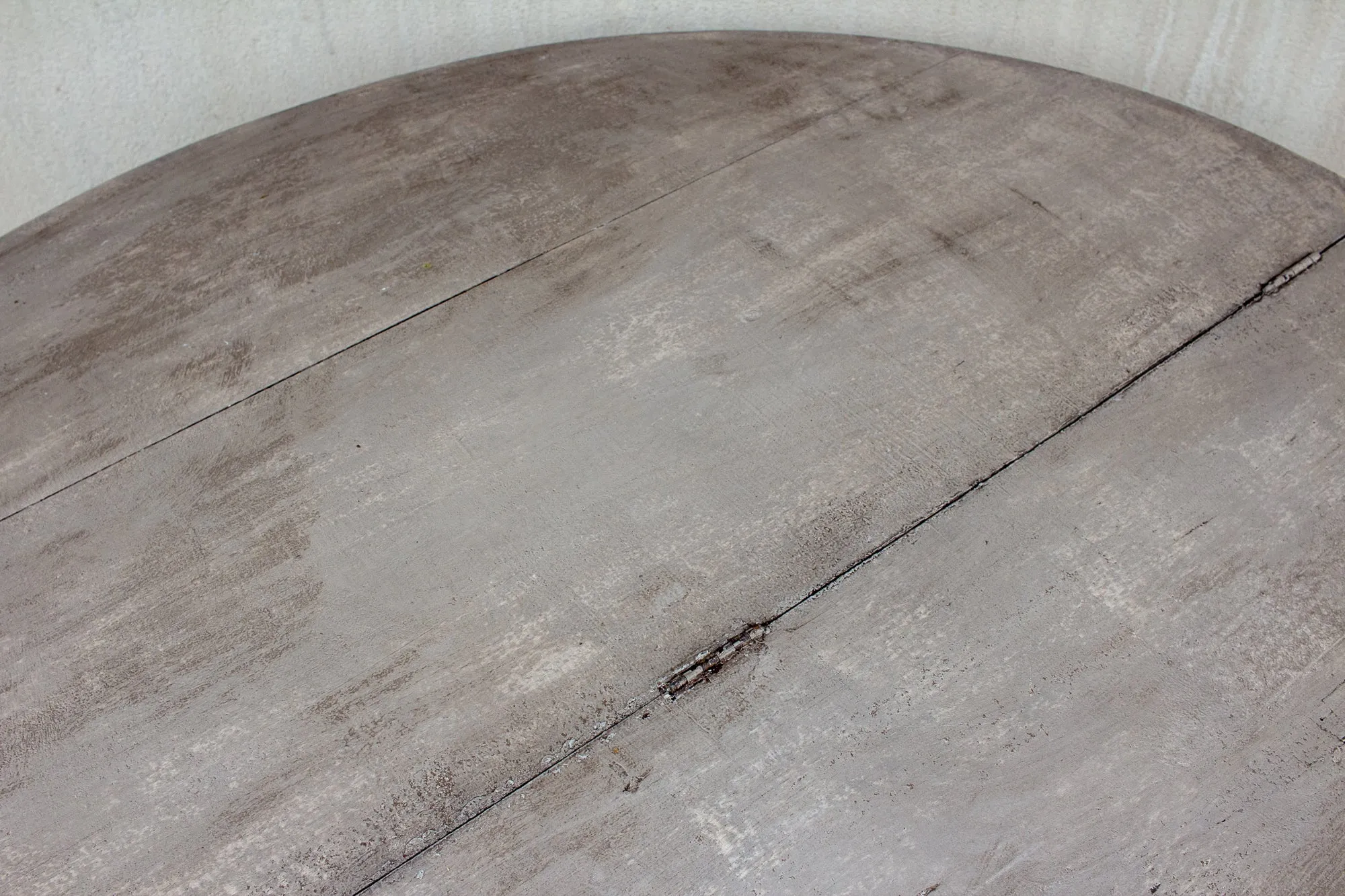 Antique French Oak Folding Demi-lune Console and Round Table in Greige Finish