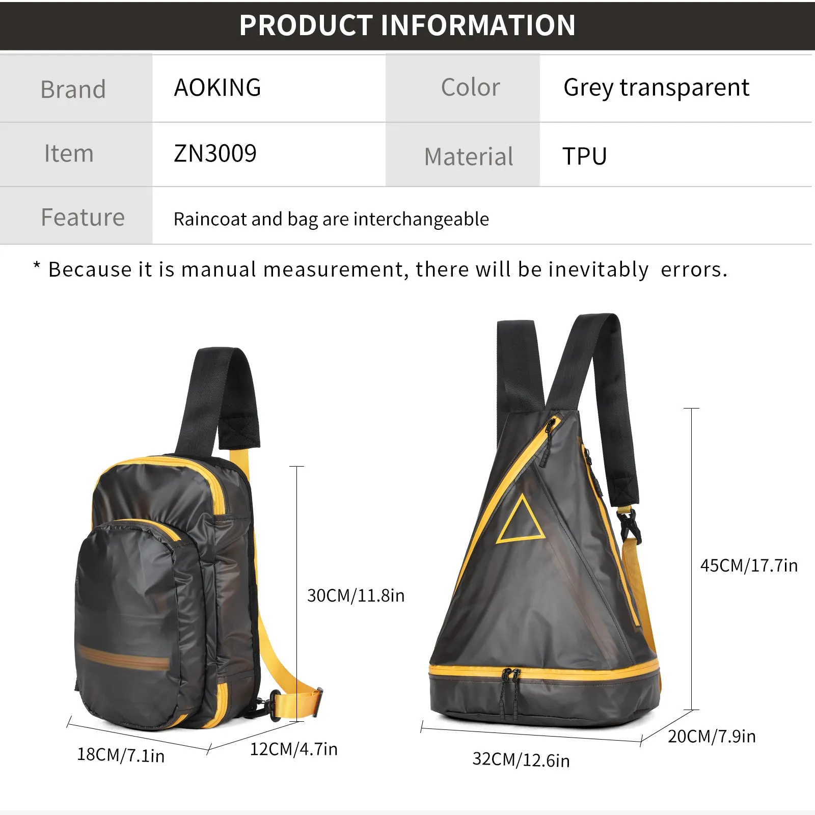 Aoking Latest Design Environmentally Friendly Material Raincoat Exchange Bag ZN3009