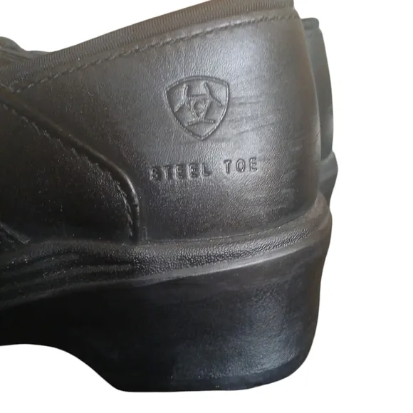ARIAT Black Leather Safety Clog Womens Slip-On Steel Toe Work Shoe Size 6.5