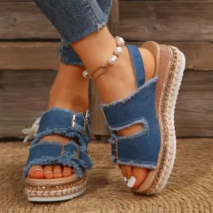 Artiselle | Elena™ - Chic Denim Wedge Sandals