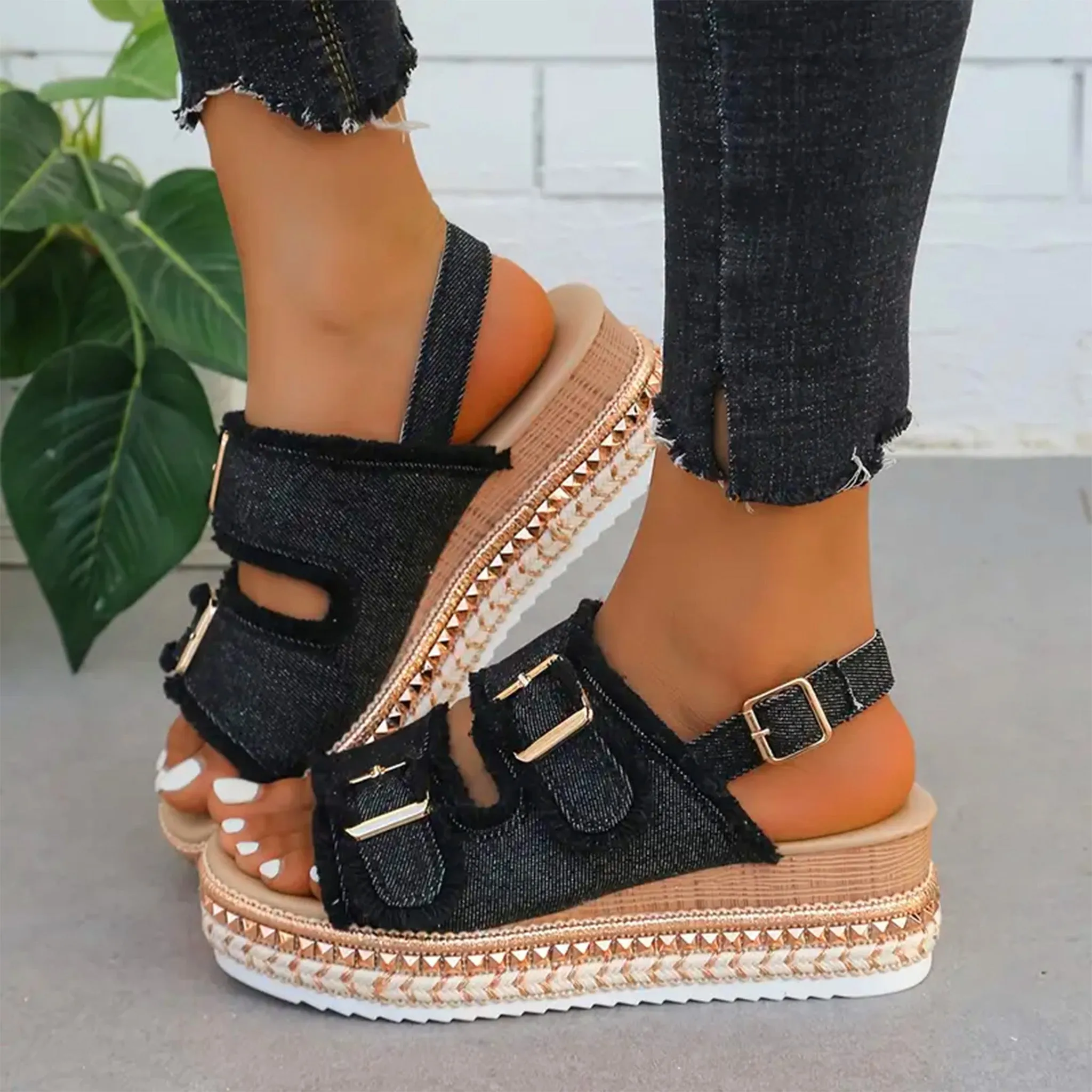 Artiselle | Elena™ - Chic Denim Wedge Sandals
