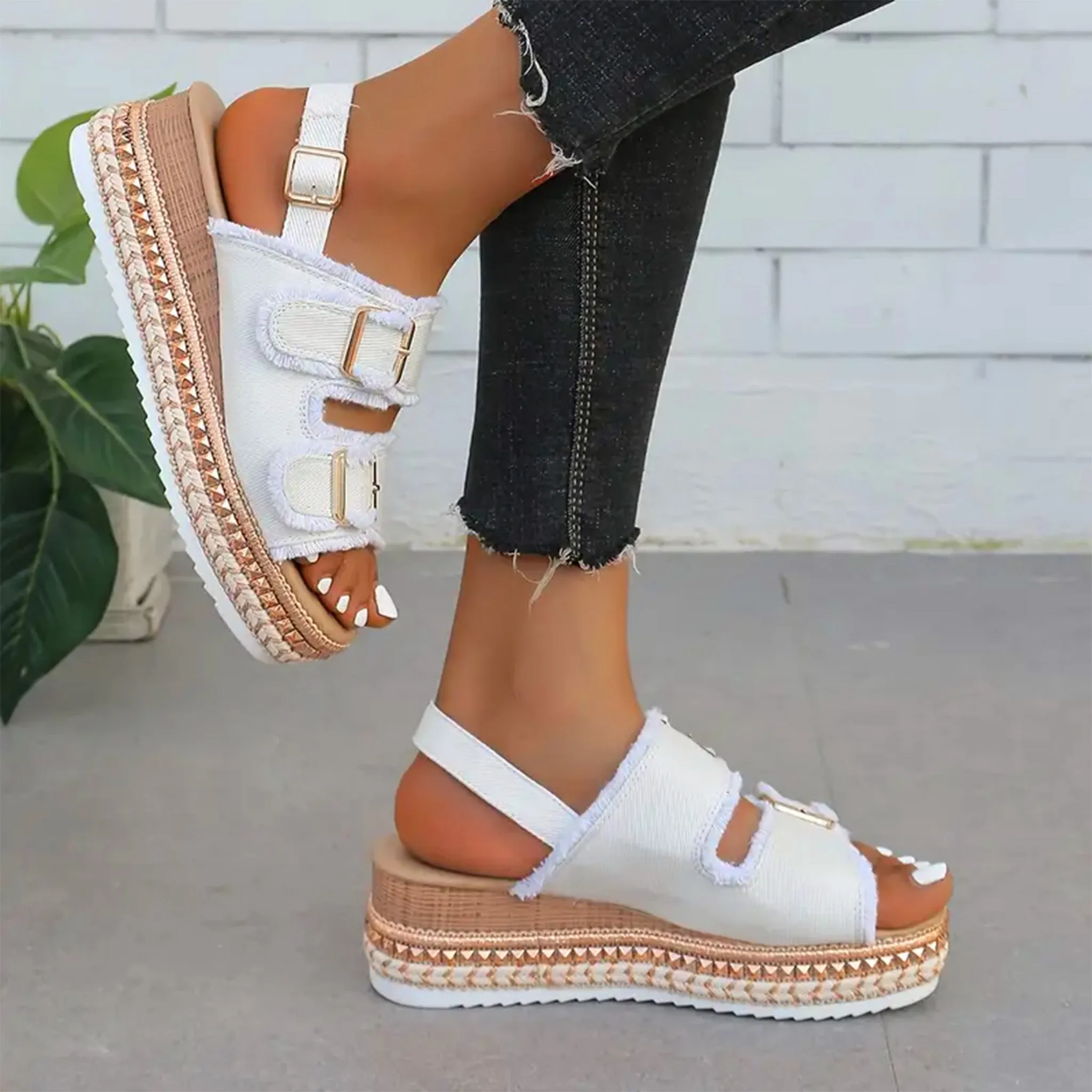 Artiselle | Elena™ - Chic Denim Wedge Sandals