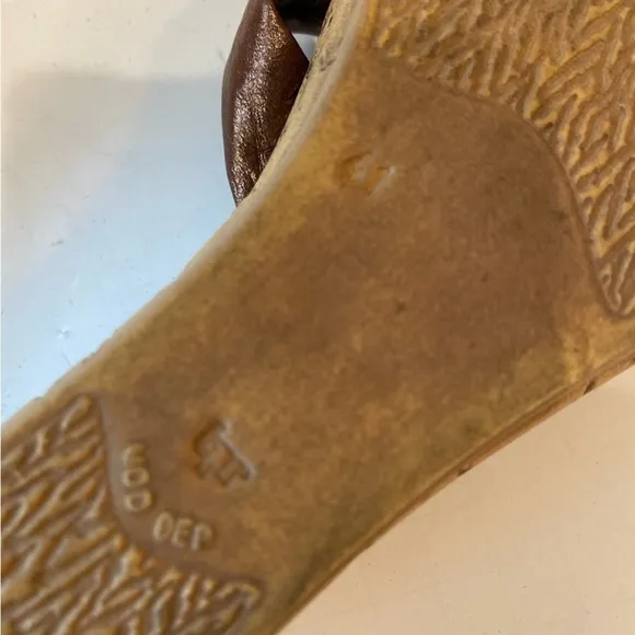 Athena Alexander~Bronze Leather Straps~Cork Wedge Slide~Rhinestone Touch~Size 10