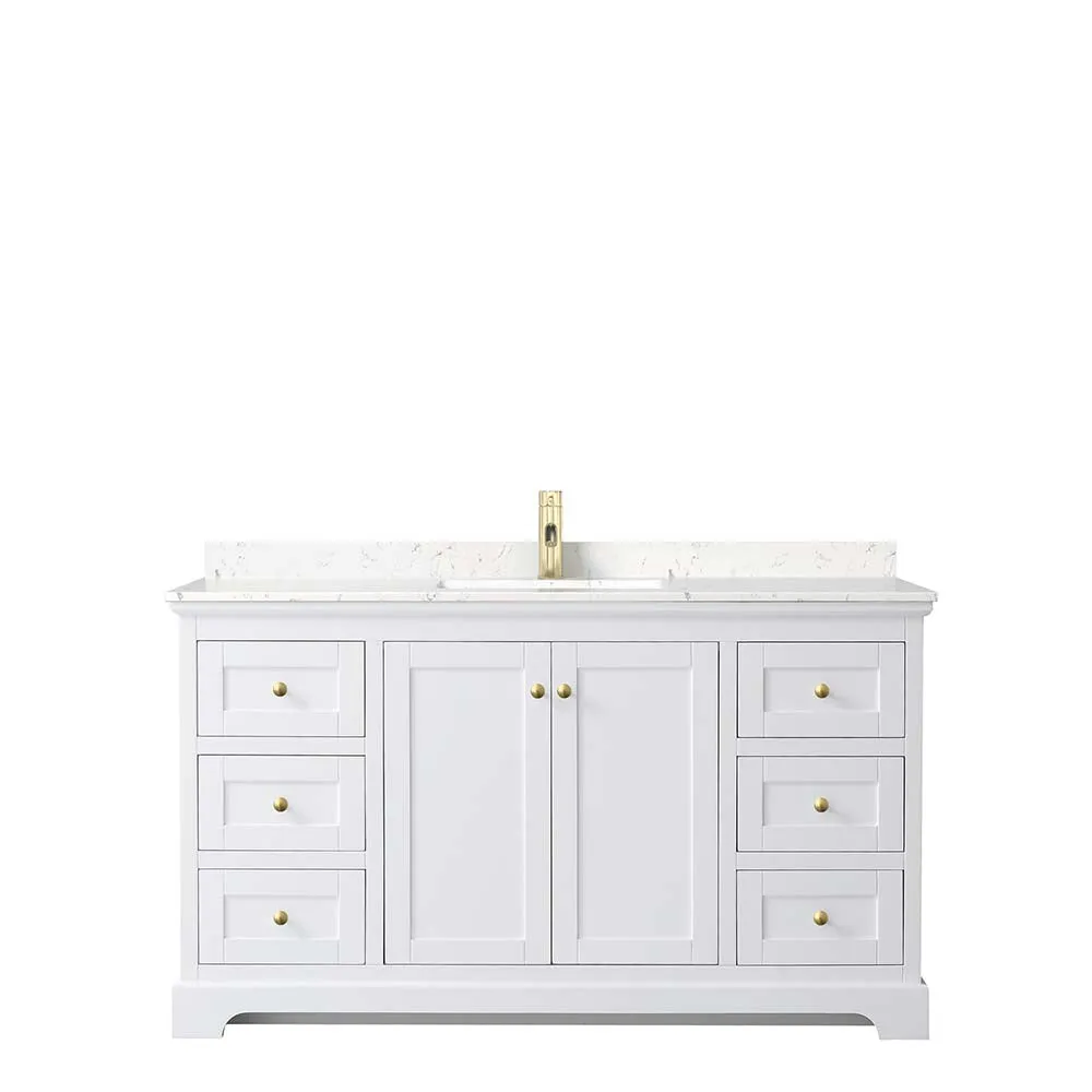 Avery 60 Inch Single Bathroom Vanity in White - Brushed Gold Trim