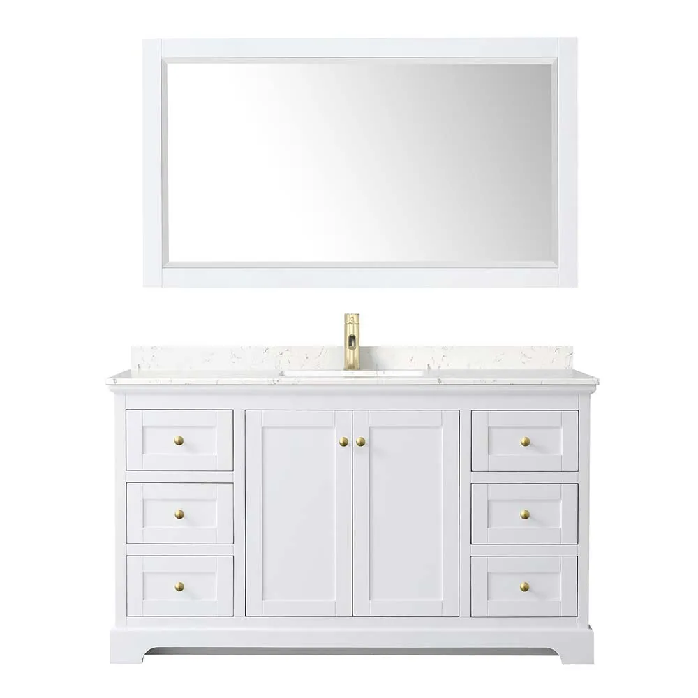Avery 60 Inch Single Bathroom Vanity in White - Brushed Gold Trim