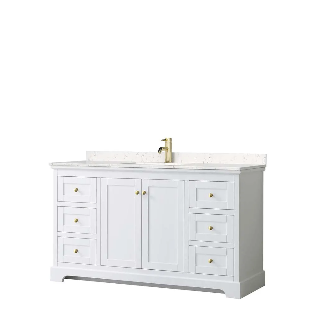 Avery 60 Inch Single Bathroom Vanity in White - Brushed Gold Trim