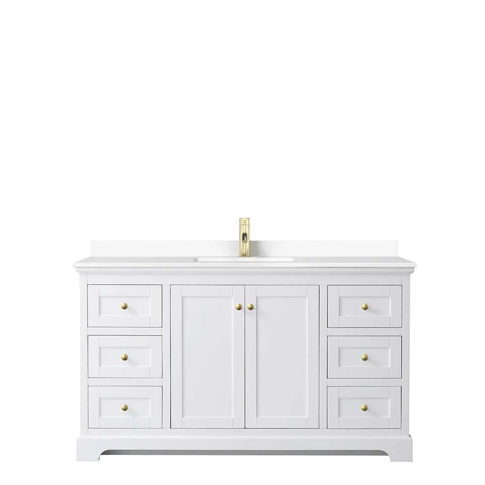 Avery 60 Inch Single Bathroom Vanity in White - Brushed Gold Trim