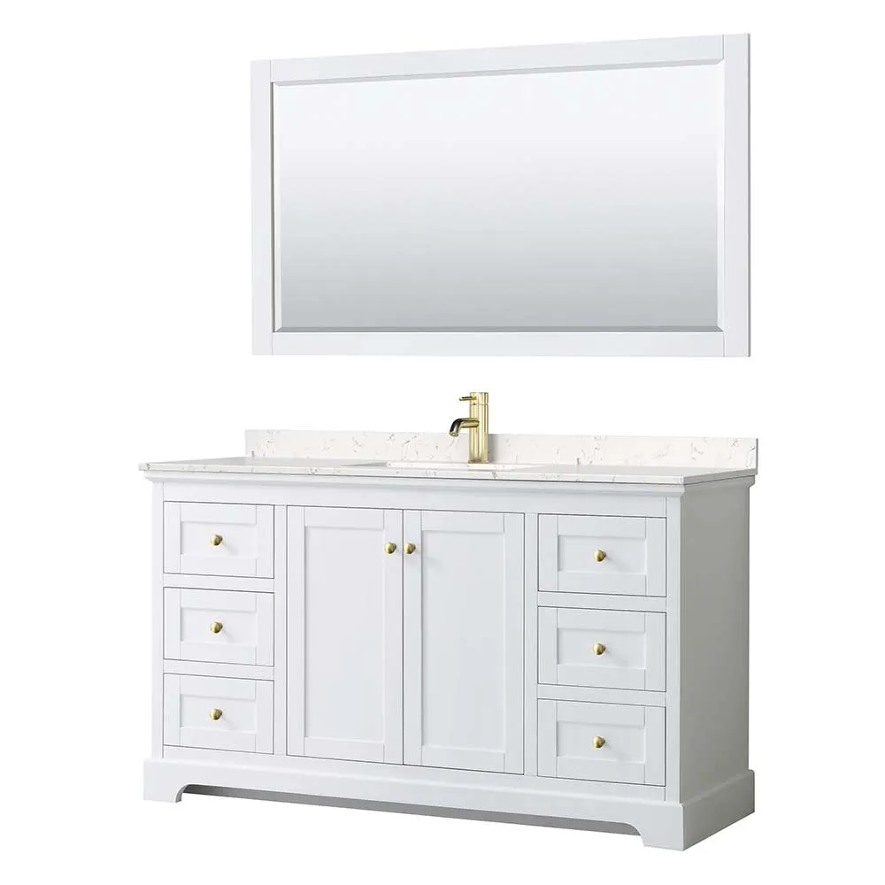 Avery 60 Inch Single Bathroom Vanity in White - Brushed Gold Trim