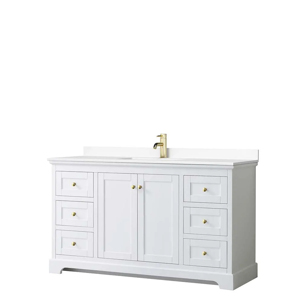 Avery 60 Inch Single Bathroom Vanity in White - Brushed Gold Trim