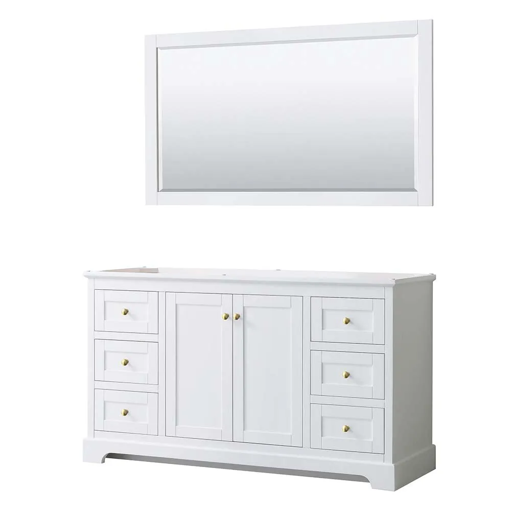 Avery 60 Inch Single Bathroom Vanity in White - Brushed Gold Trim